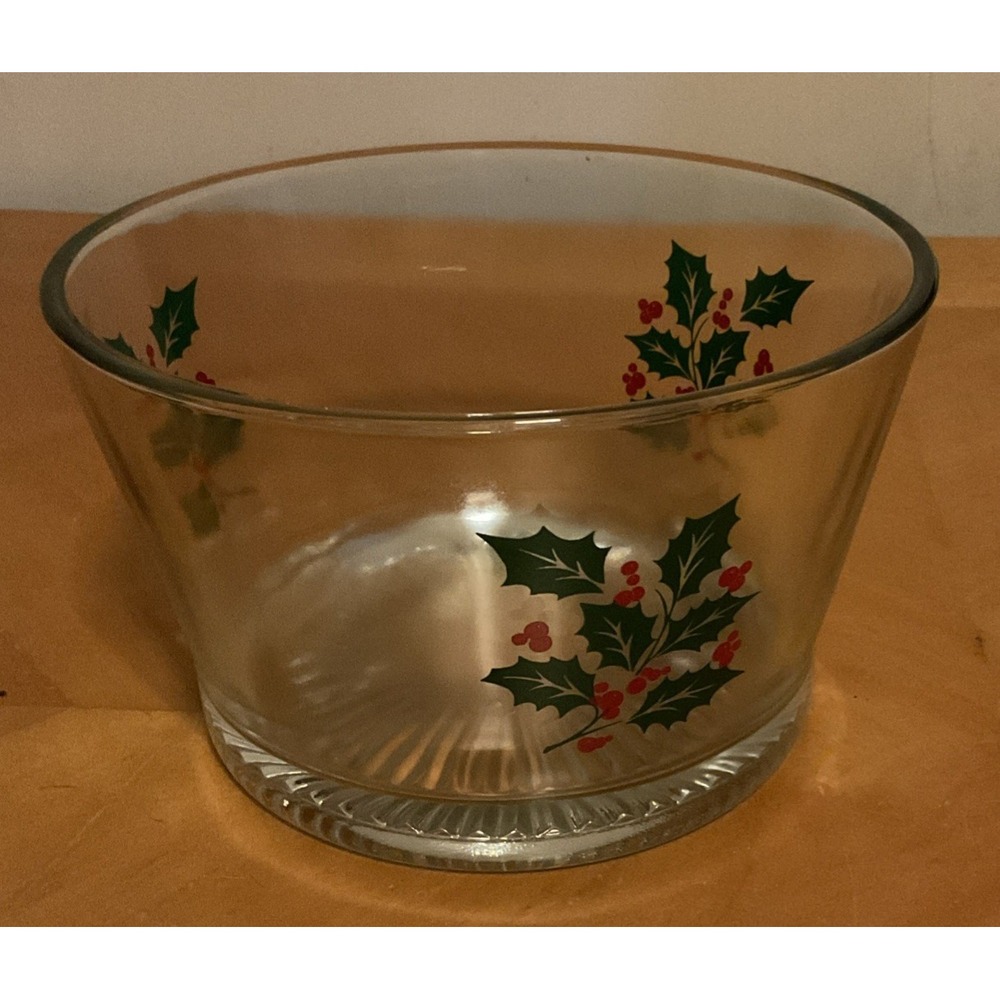 Vintage Indiana Glass Holly & Berries Serving Bowl